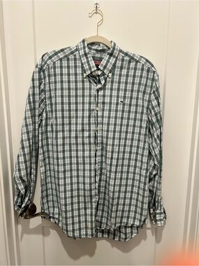 Vineyard Vines Green and White Plaid Button-Down Shirt